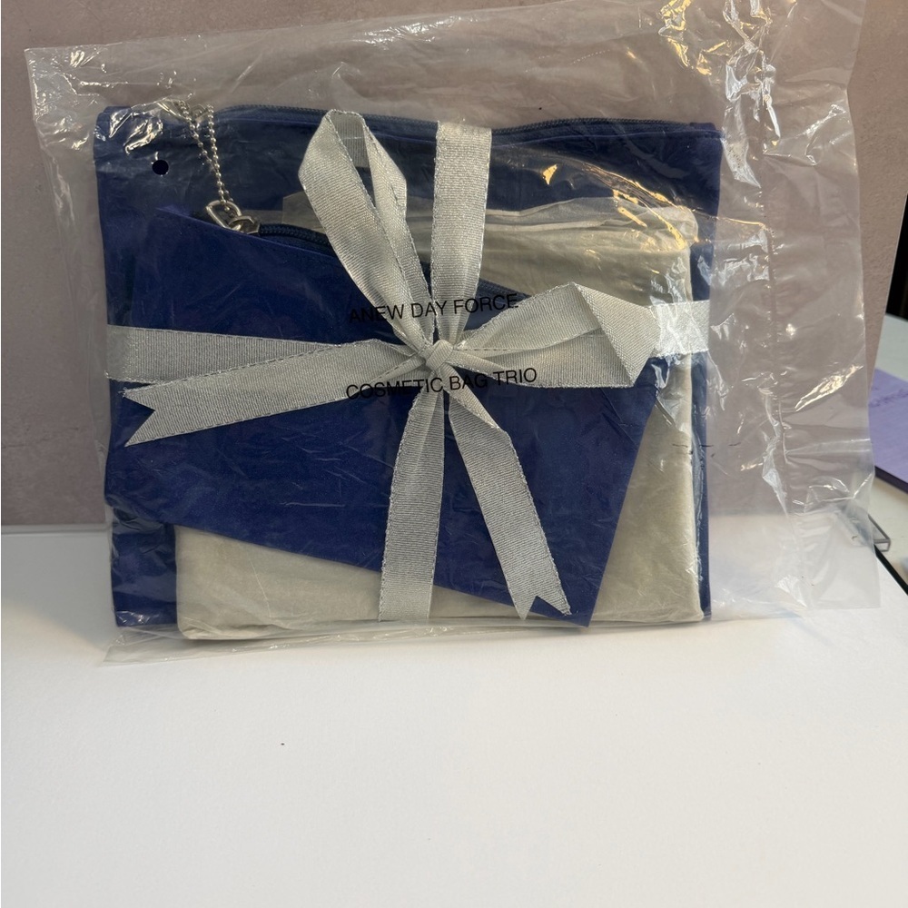 💙3/$20 VINTAGE 1998 Avon Blue and Silver Cosmetic Bag Trio 3 piece set